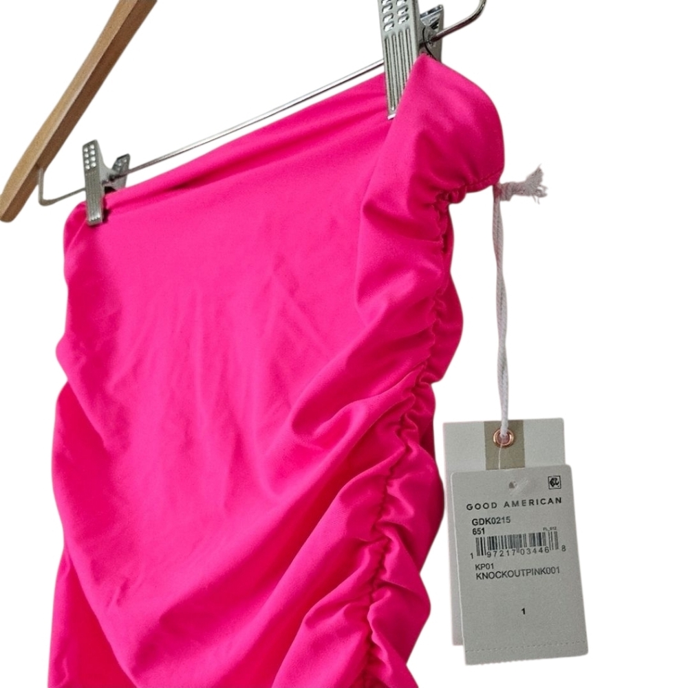 Good American Sexy Ruched Strapless Bodycon Tube Maxi Dress, Knockout Pink Sz 1 - Picture 5 of 10